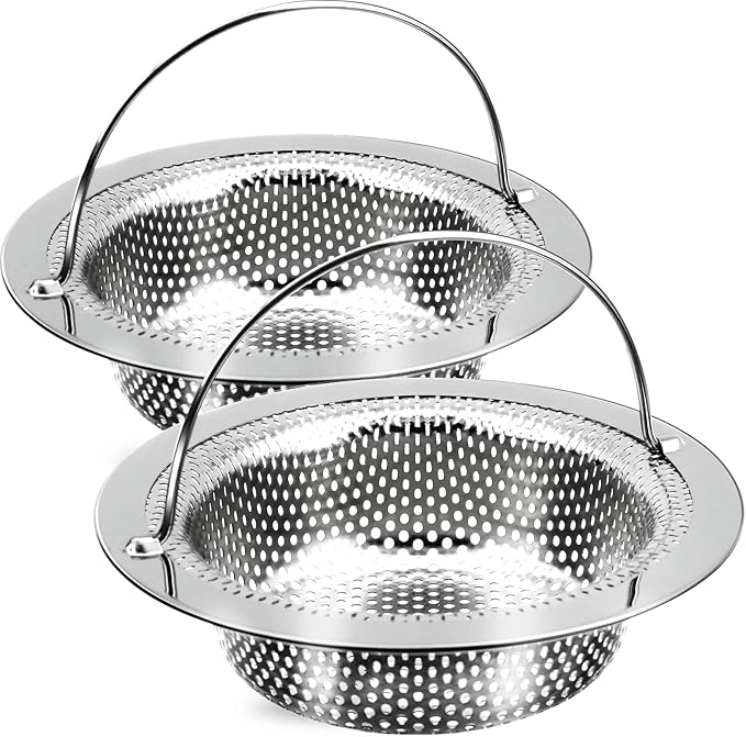 2 Pack Kitchen Sink Drain Strainer with Handle, Stainless Steel Food Catcher, 4.5 Inch, Rust-Free