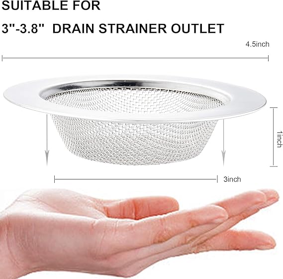 2 PCS Stainless Steel Kitchen Sink Strainer, Wide Rim, 4.5” Diameter, Anti-Clogging