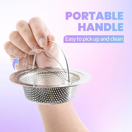 2 Pack Kitchen Sink Drain Strainer with Handle, Stainless Steel Food Catcher, 4.5 Inch, Rust-Free