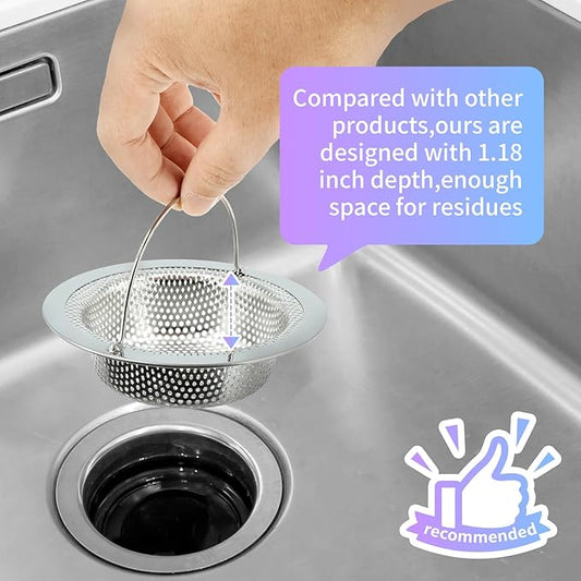 2 Pack Kitchen Sink Drain Strainer with Handle, Stainless Steel Food Catcher, 4.5 Inch, Rust-Free